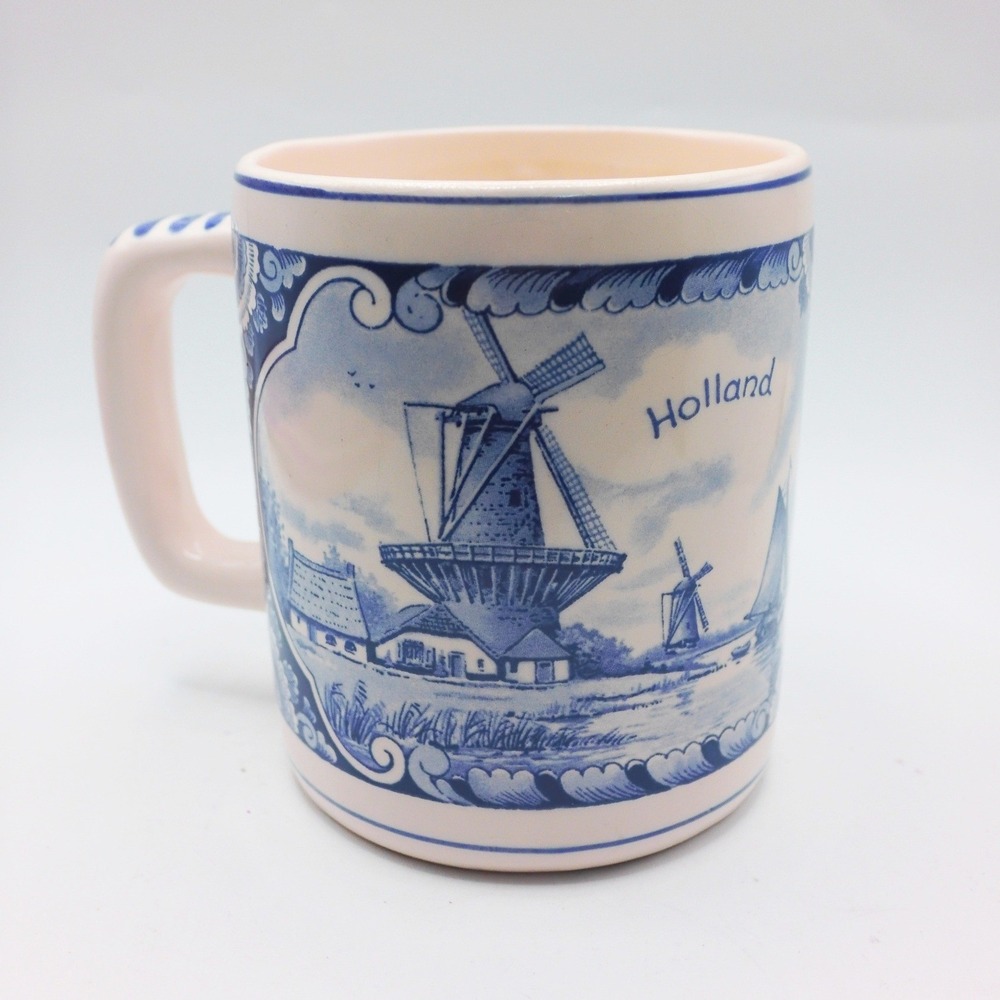 Agro Delfts Blauw Coffee Mug OS Blue White Windmill Holland Pottery 349